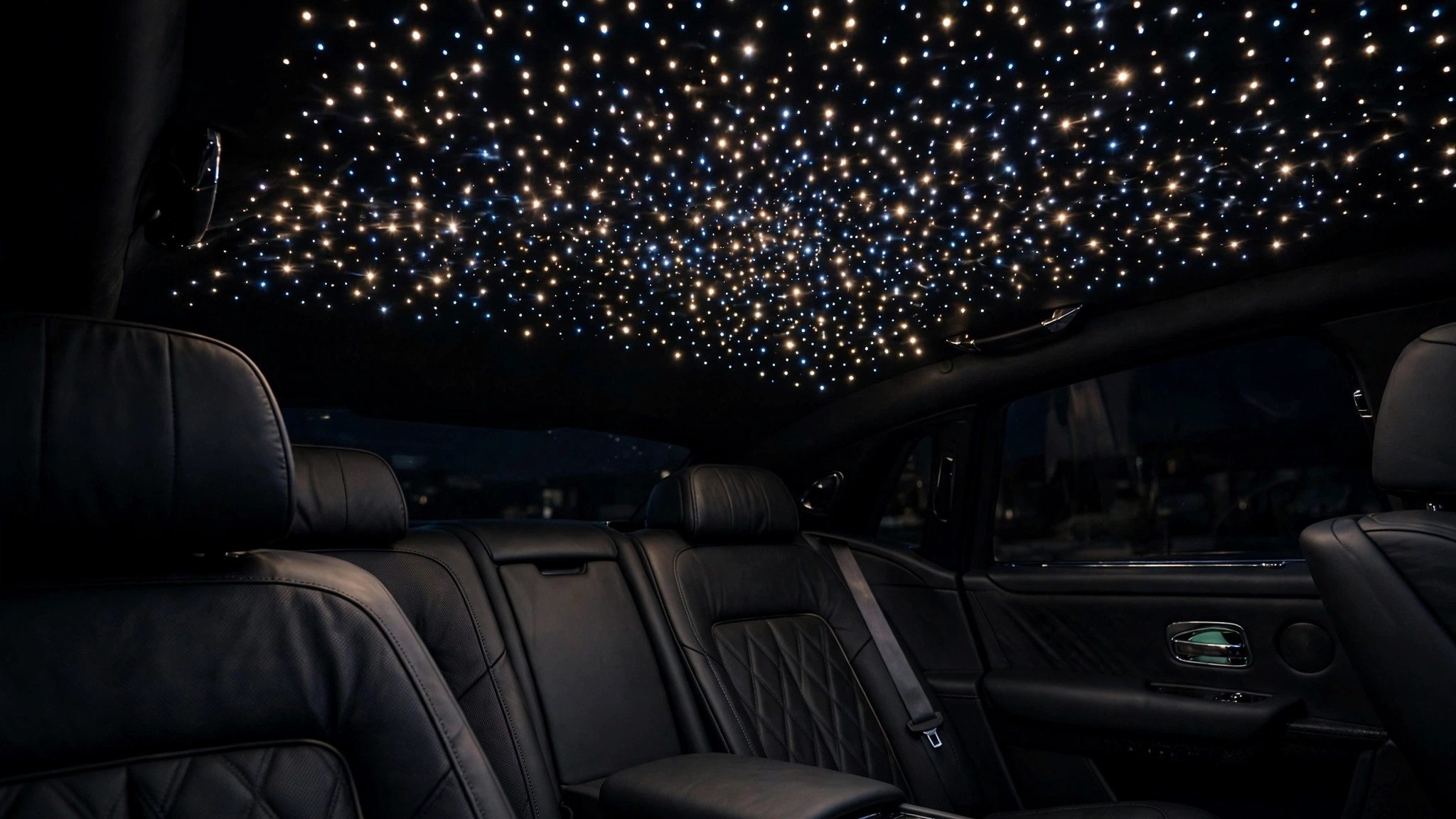 Starlight headliner glowing inside a car cabin at ENY Motors